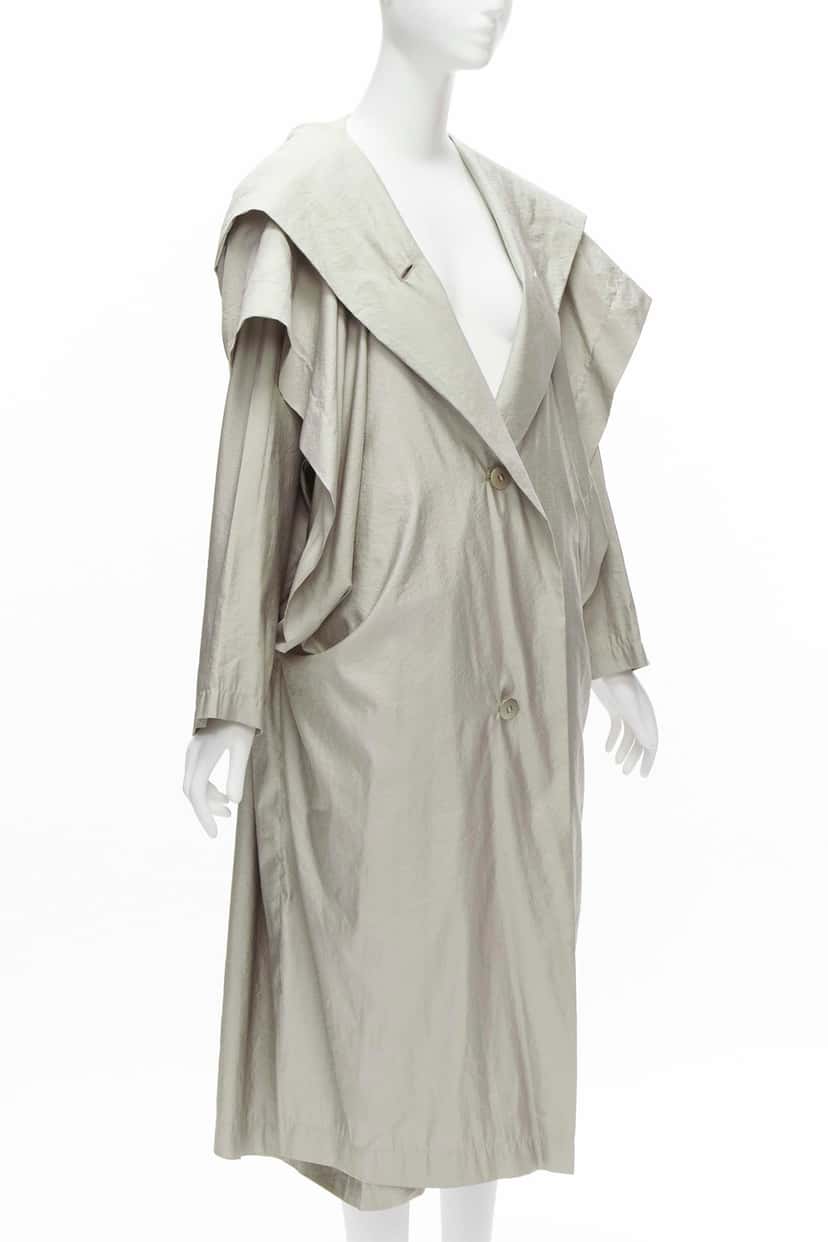 Issey Miyake Grey Draped Overcoat Grey Polyester Never worn - Model View