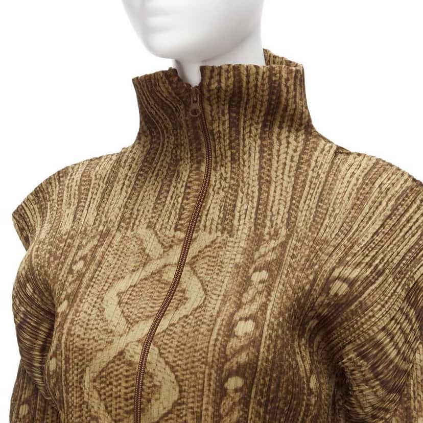 Pleats Please Cable Knit Jacket Brown Polyester Never worn - Back View