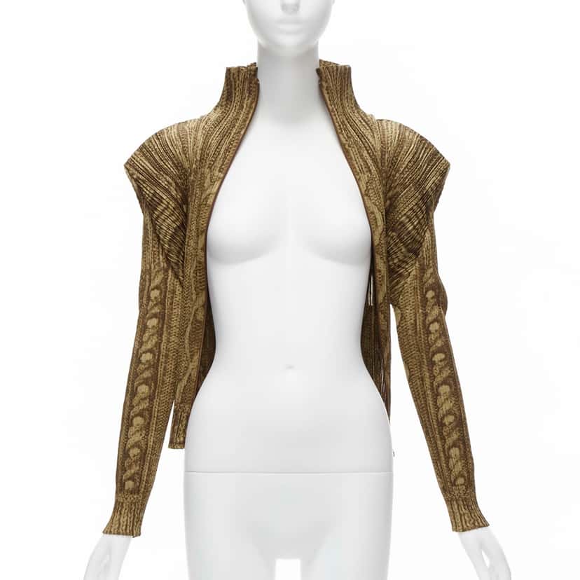 Pleats Please Cable Knit Jacket Brown Polyester Never worn - Inside View