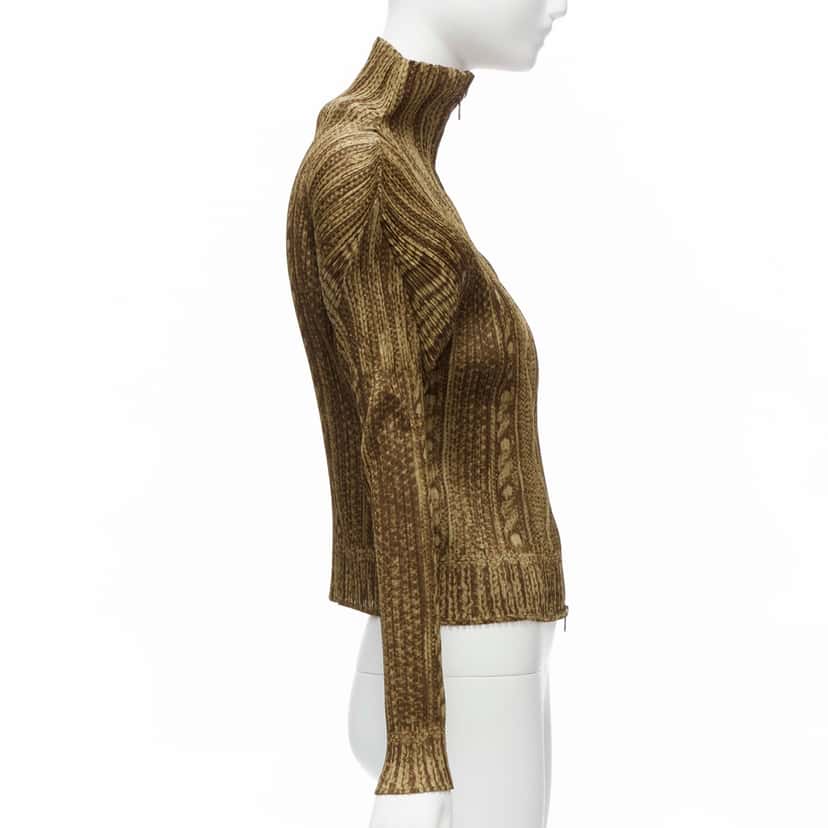 Pleats Please Cable Knit Jacket Brown Polyester Never worn - Box View