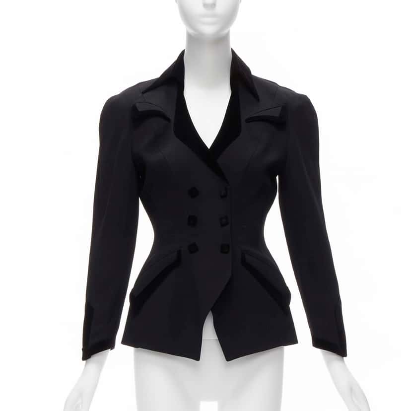 Thierry Mugler Velvet Peplum Blazer Black Wool Very good condition - Front View