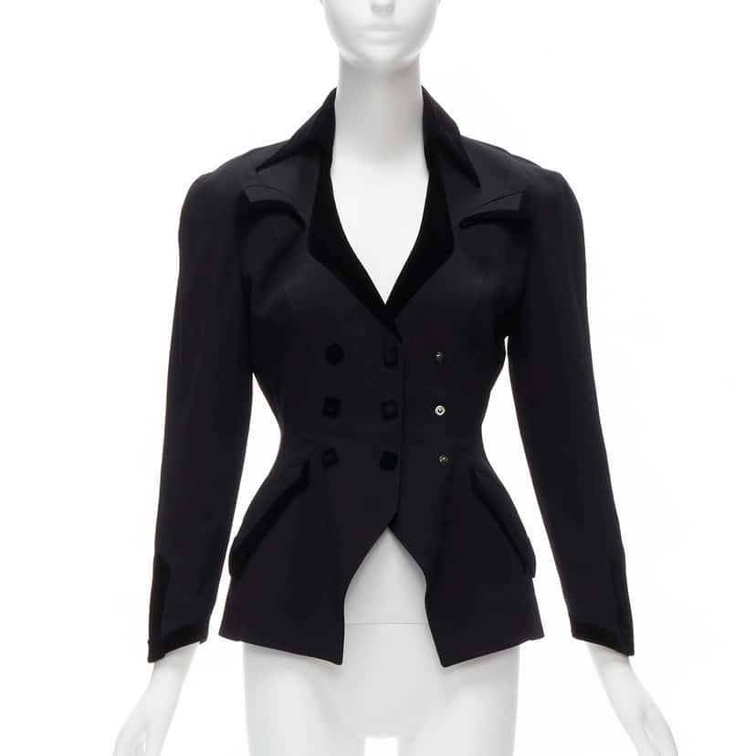 Thierry Mugler Velvet Peplum Blazer Black Wool Very good condition - Inside View