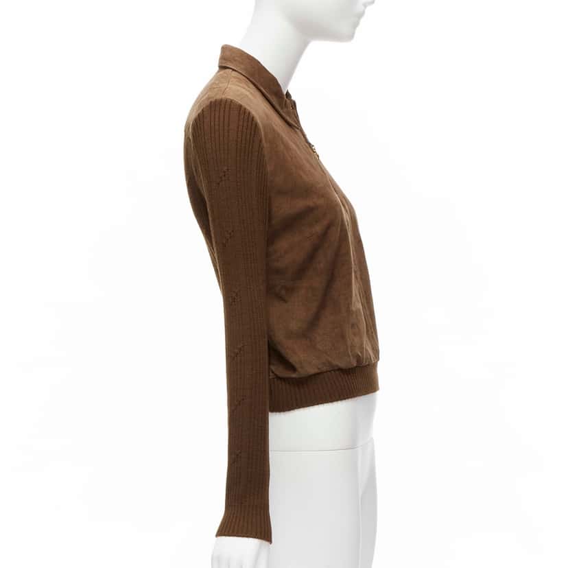 Christian Dior Cannage Stitch Sweater Brown Suede Good condition - Model View