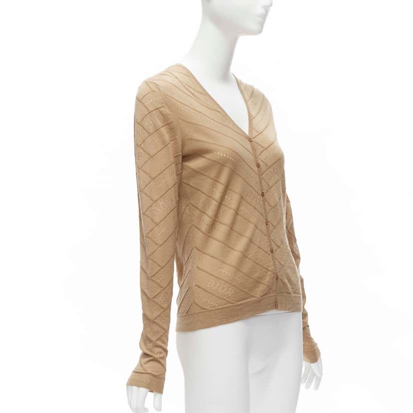Christian Dior Logo Knit Cardigan Beige Wool Never worn - Model View