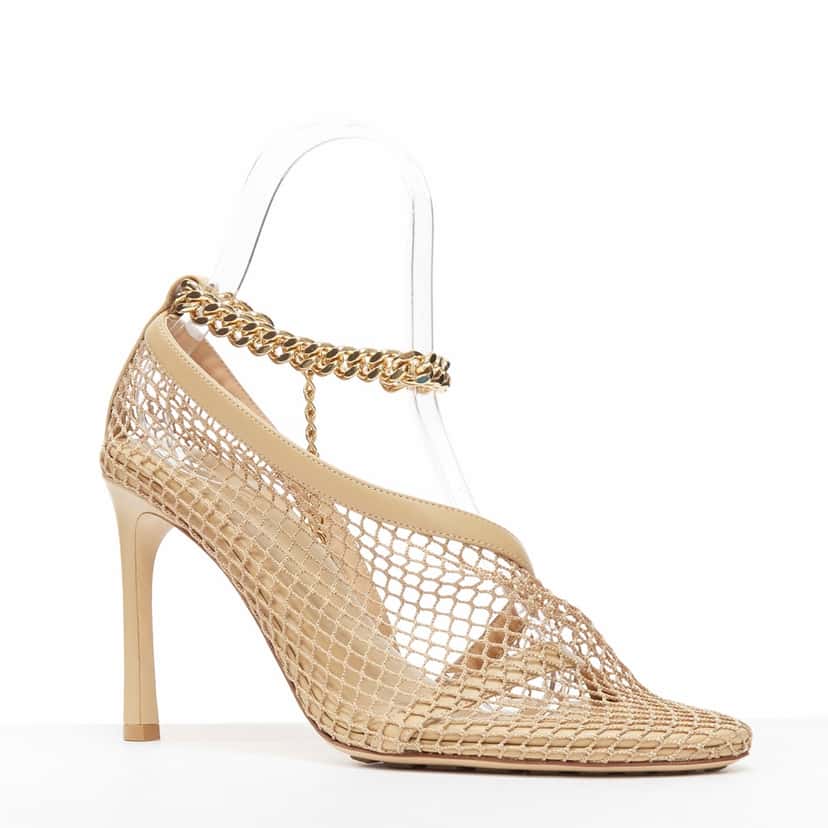 Bottega Veneta Fishnet Chain Heels Beige Never worn - Back View