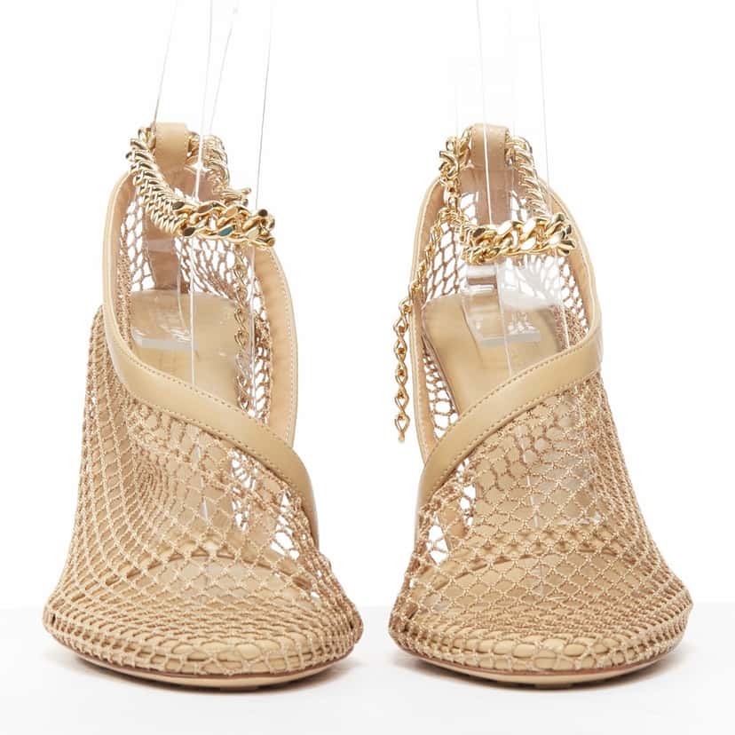 Bottega Veneta Fishnet Chain Heels Beige Never worn - Inside View