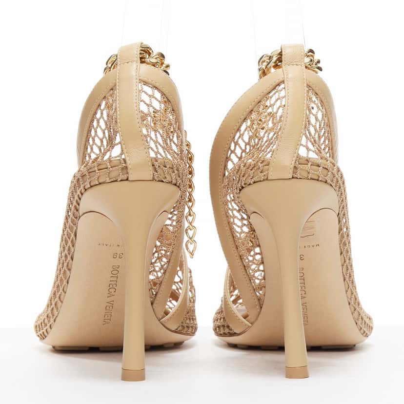 Bottega Veneta Fishnet Chain Heels Beige Never worn - Box View