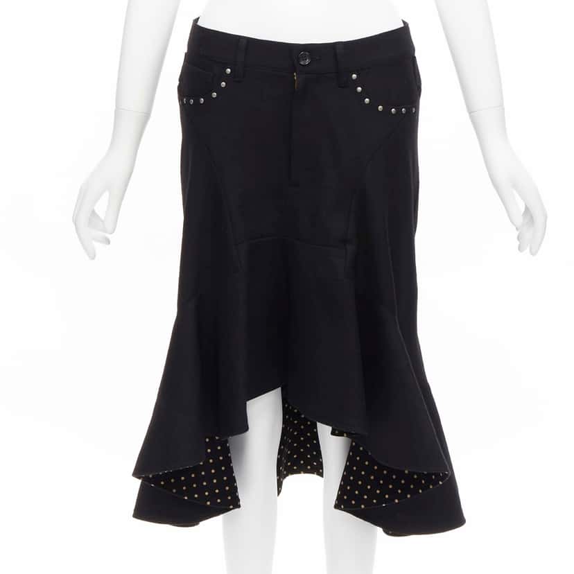 Junya Watanabe Polka Dot Skirt Black Wool Never worn - Front View