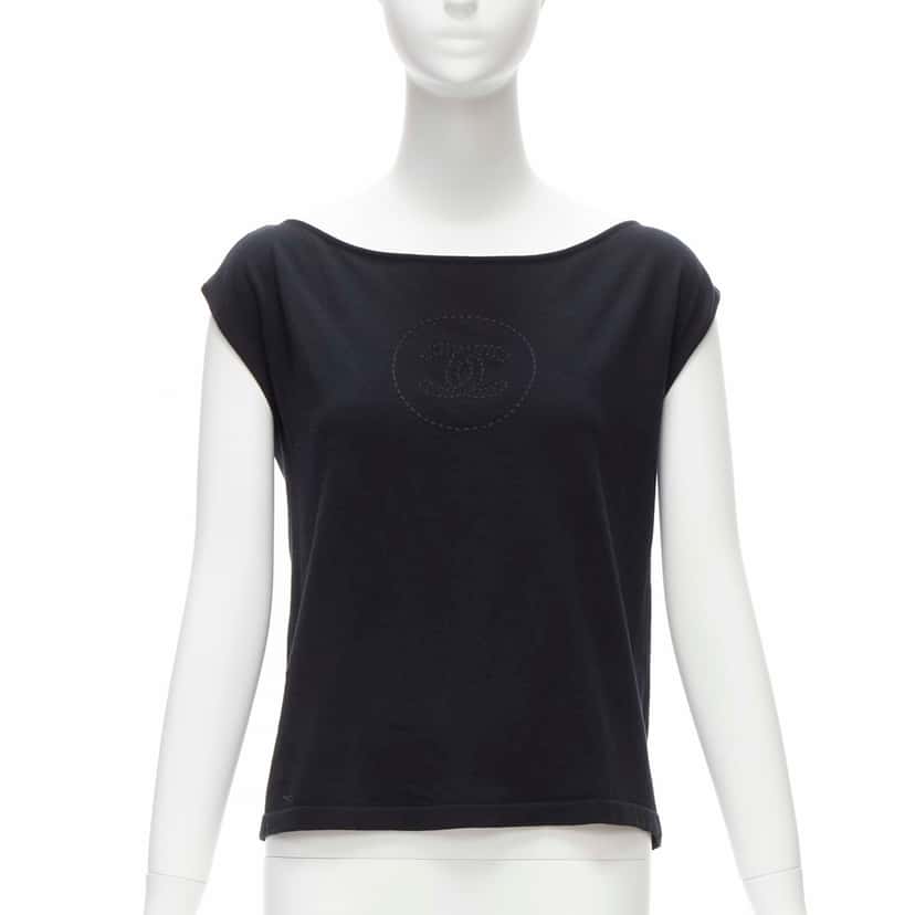 Chanel Topstitch Boat Top Black Cotton Never worn - Front View