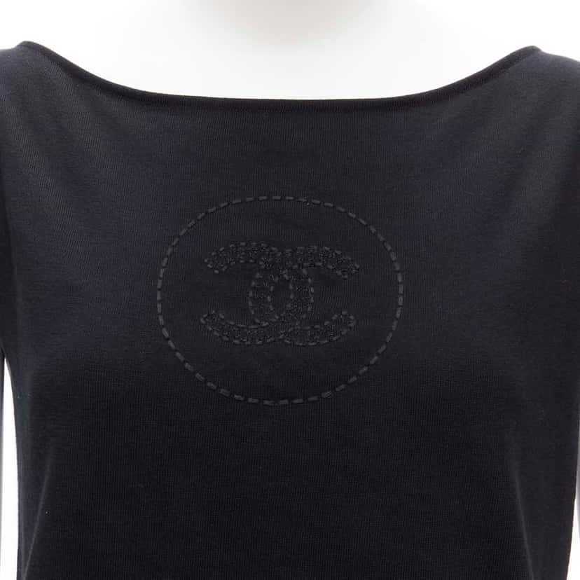 Chanel Topstitch Boat Top Black Cotton Never worn - Back View