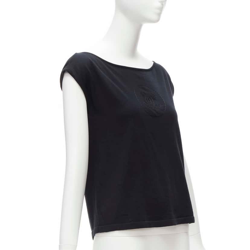 Chanel Topstitch Boat Top Black Cotton Never worn - Inside View