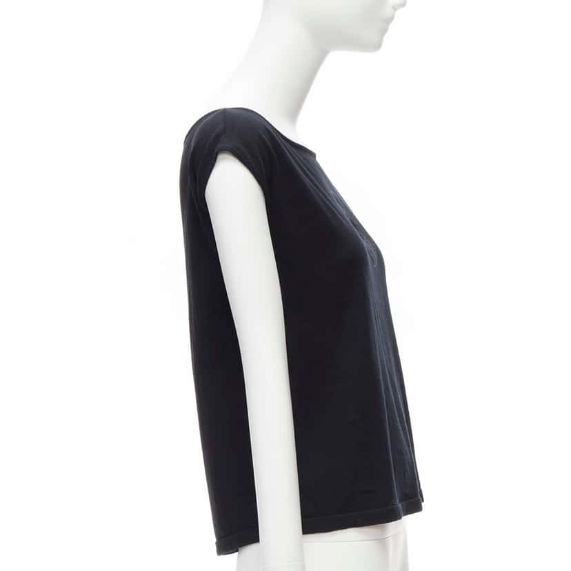 Chanel Topstitch Boat Top Black Cotton Never worn - Model View