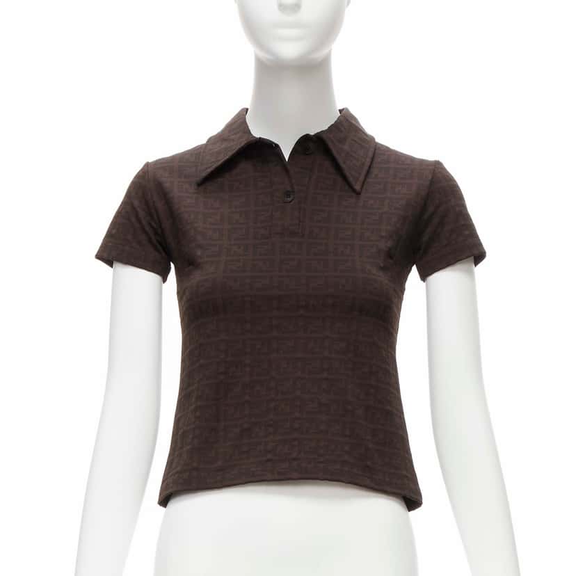 Fendi Zucca Polo Top Brown Polyamide Very good condition - Front View