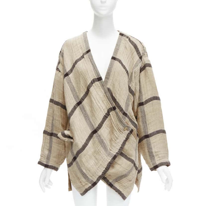 Issey Miyake Beige Crinkle Coat Beige Linen Very good condition - Front View