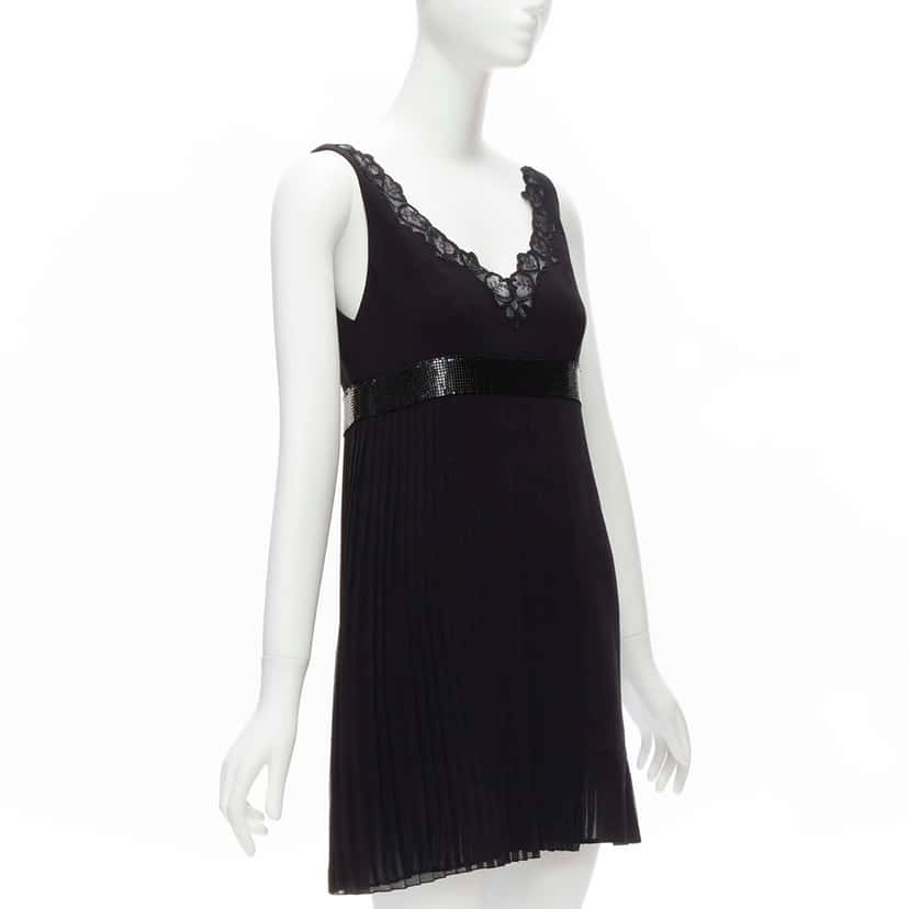 Versace Chainmail Trim Dress Black Silk Never worn - Inside View