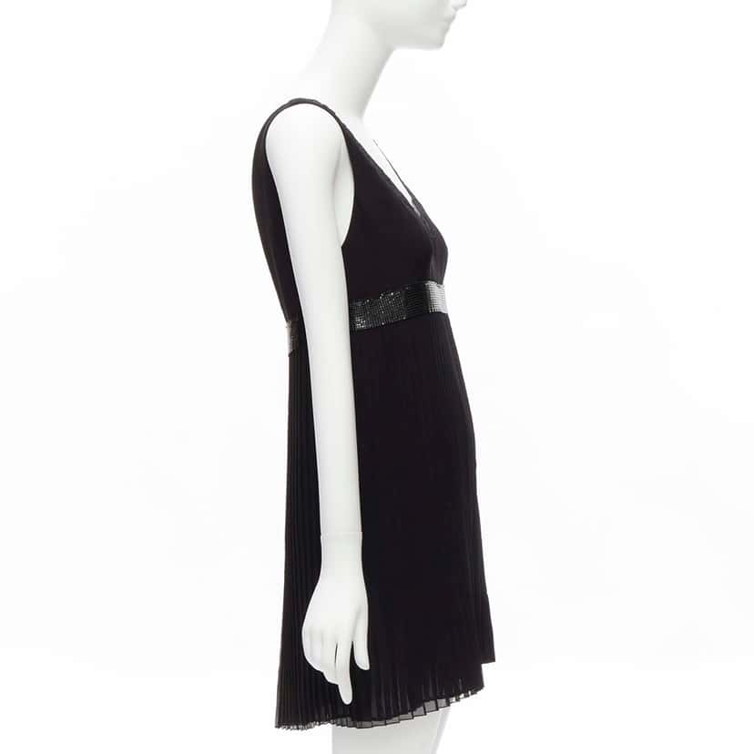 Versace Chainmail Trim Dress Black Silk Never worn - Model View