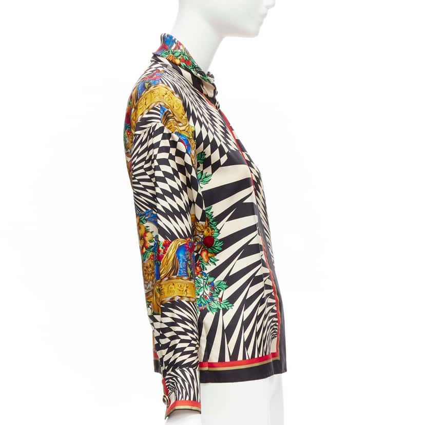 Gianni Versace Graphic Collar Shirt MultiColor Silk Fair condition - Model View