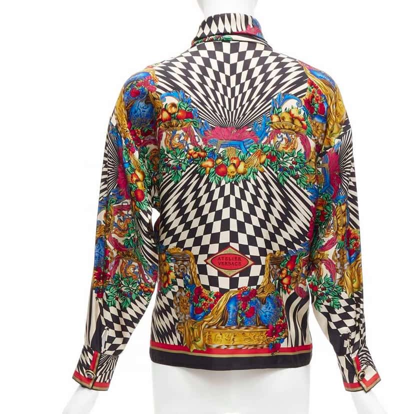 Gianni Versace Graphic Collar Shirt MultiColor Silk Fair condition - Box View