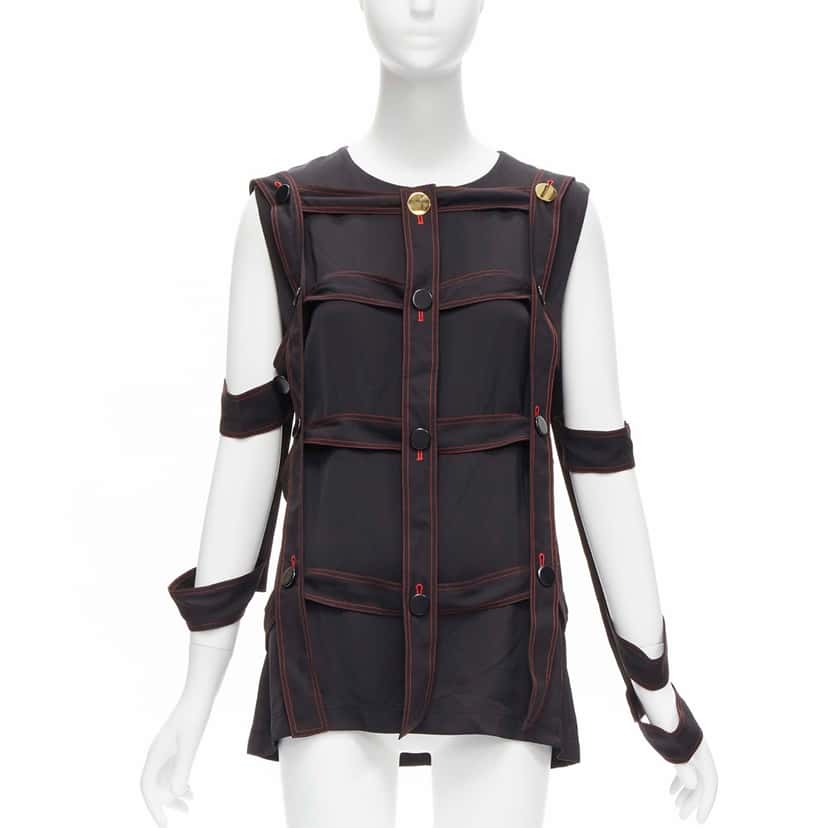 Celine Grid Harness Top Black Viscose Very good condition - Front View