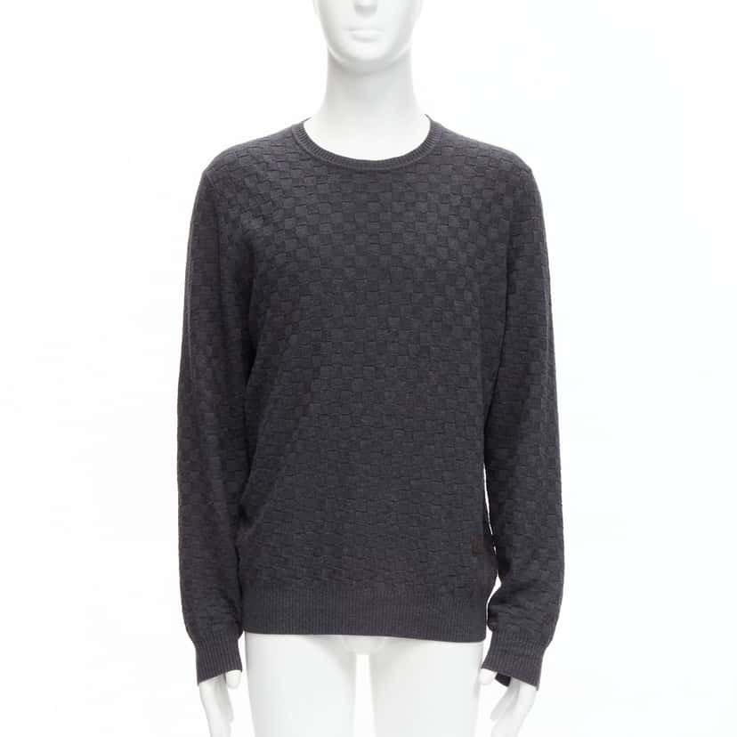 Louis Vuitton Checks Patch Sweater Grey Wool Never worn - Front View