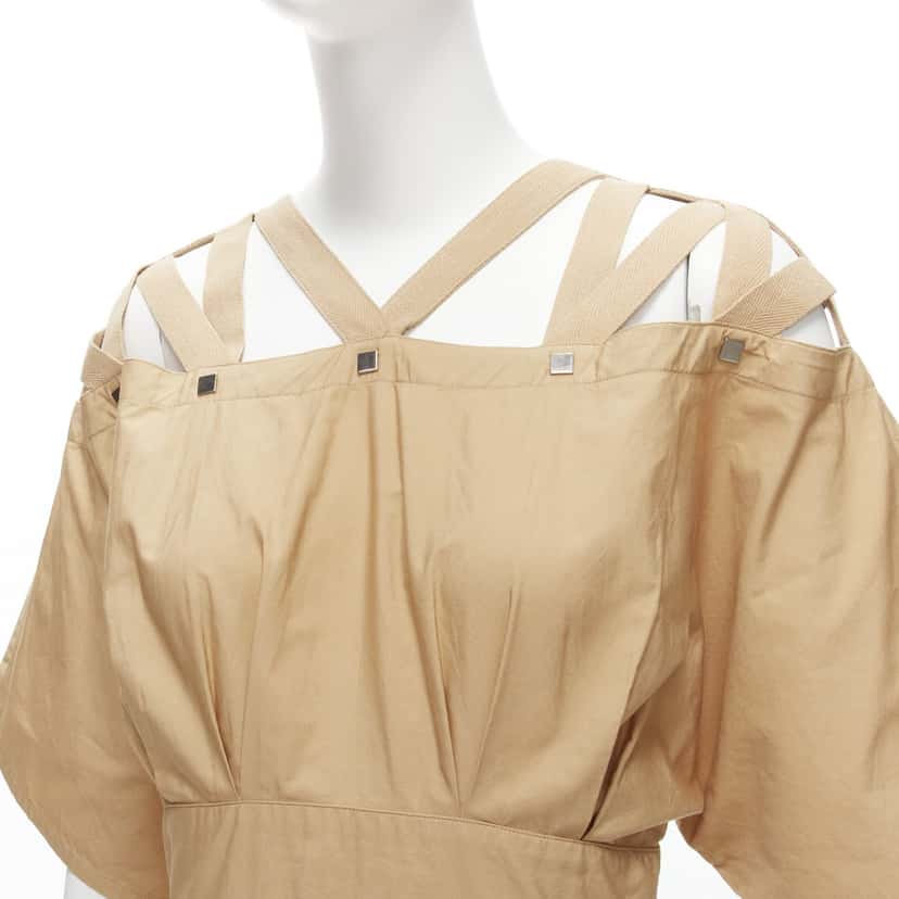 Thierry Mugler Studs Dress Khaki Cotton Good condition - Back View