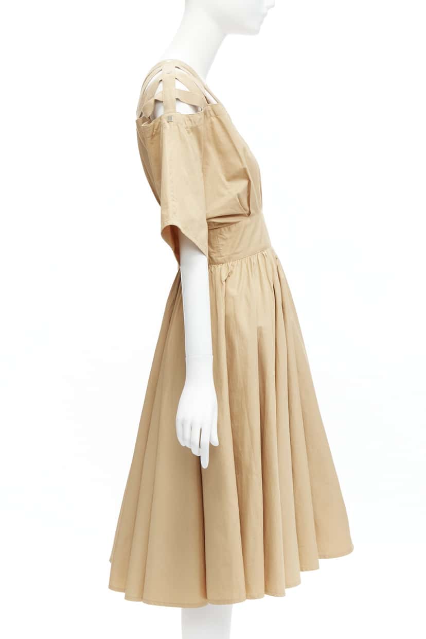 Thierry Mugler Studs Dress Khaki Cotton Good condition - Model View