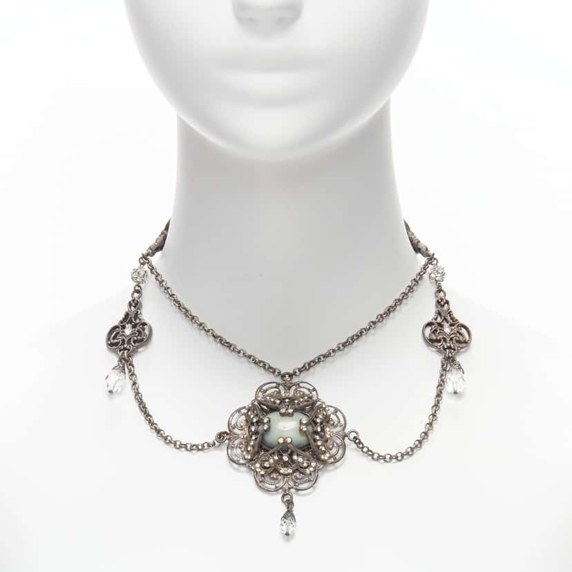 Dolce & Gabbana Baroque Chandelier Necklace Silver Metal Never worn, with tag - Front View