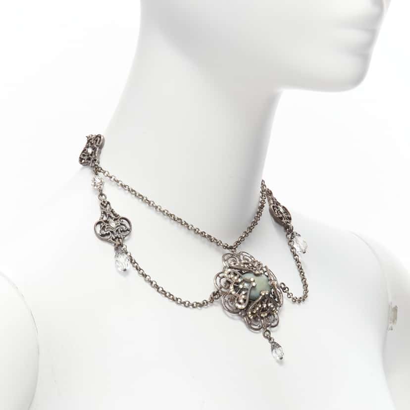 Dolce & Gabbana Baroque Chandelier Necklace Silver Metal Never worn, with tag - Inside View