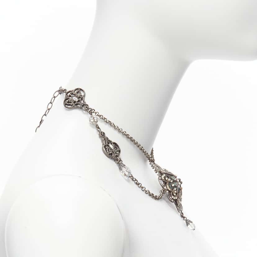 Dolce & Gabbana Baroque Chandelier Necklace Silver Metal Never worn, with tag - Model View