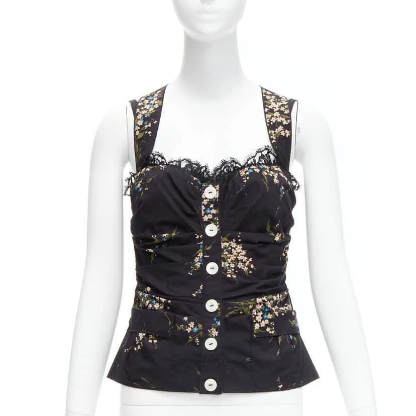 Dolce & Gabbana Floral Lace Corset Black Cotton Never worn - Front View