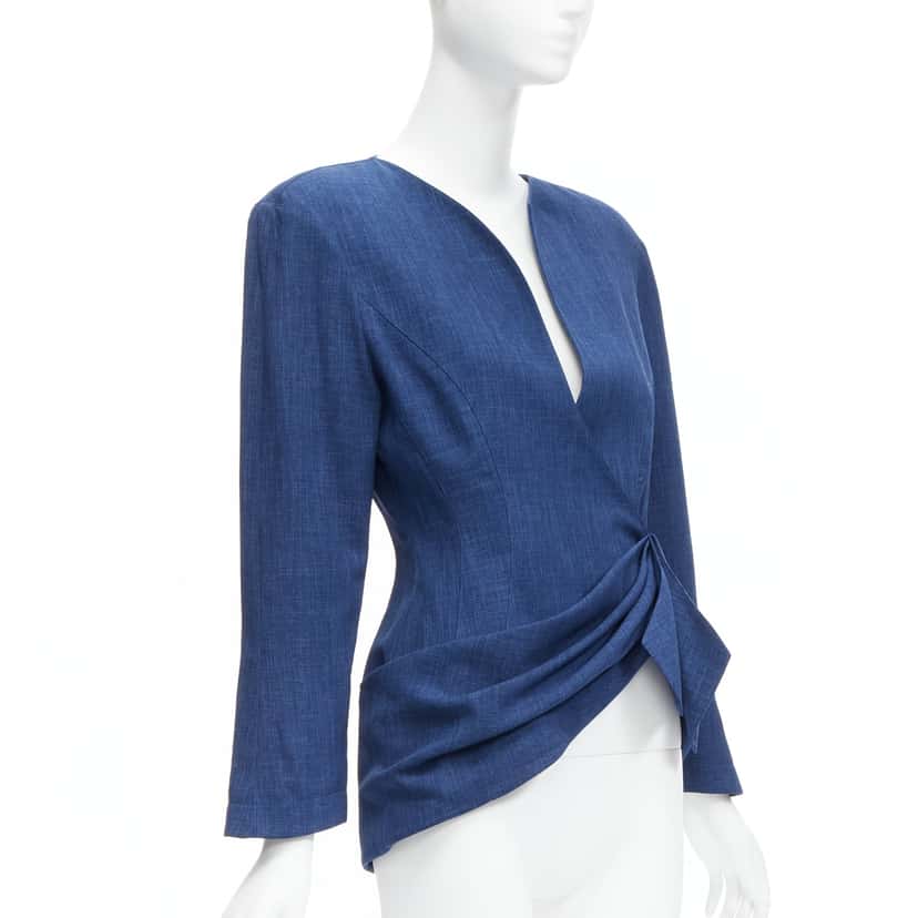 Thierry Mugler Blue Drape Collar Blazer Blue Polyester Never worn - Inside View