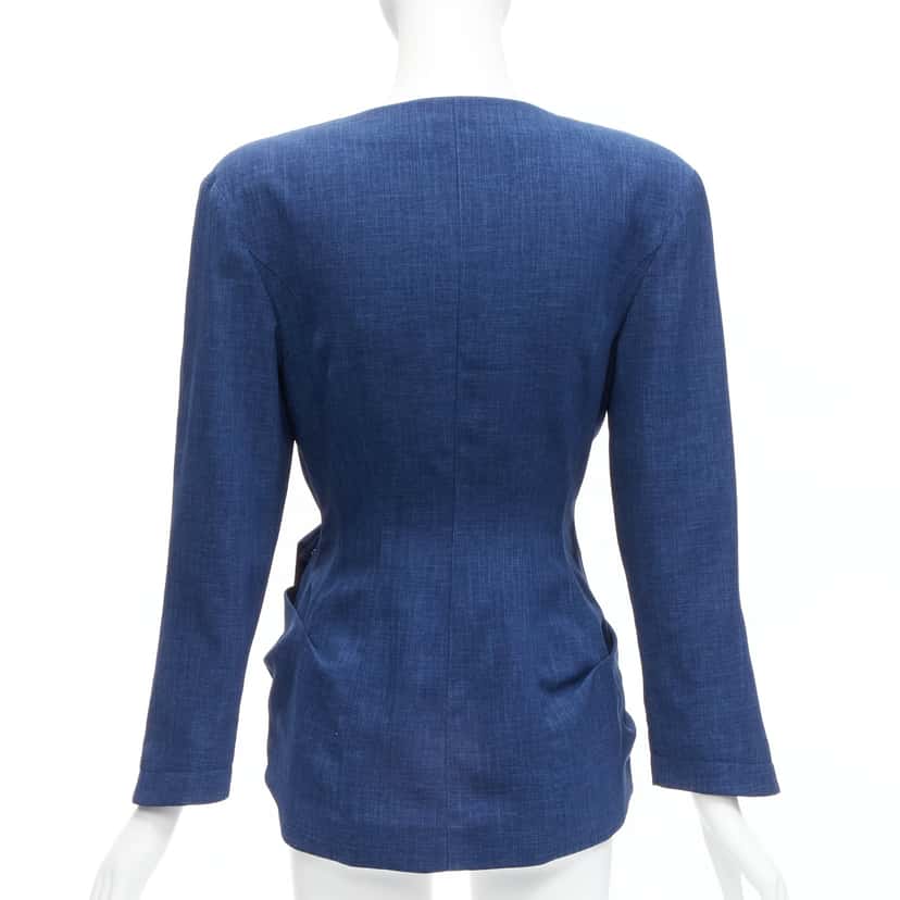 Thierry Mugler Blue Drape Collar Blazer Blue Polyester Never worn - Box View