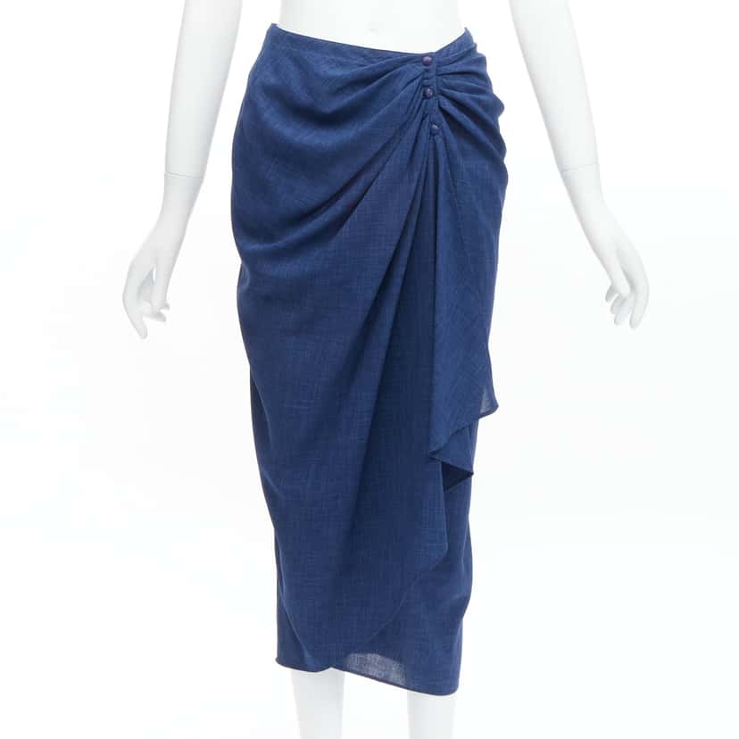 Thierry Mugler Drape Wrap Skirt Blue Polyester Never worn - Front View