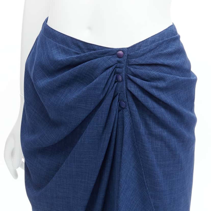 Thierry Mugler Drape Wrap Skirt Blue Polyester Never worn - Back View