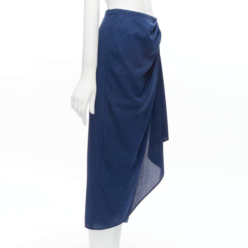 Thierry Mugler Drape Wrap Skirt Blue Polyester Never worn - Model View