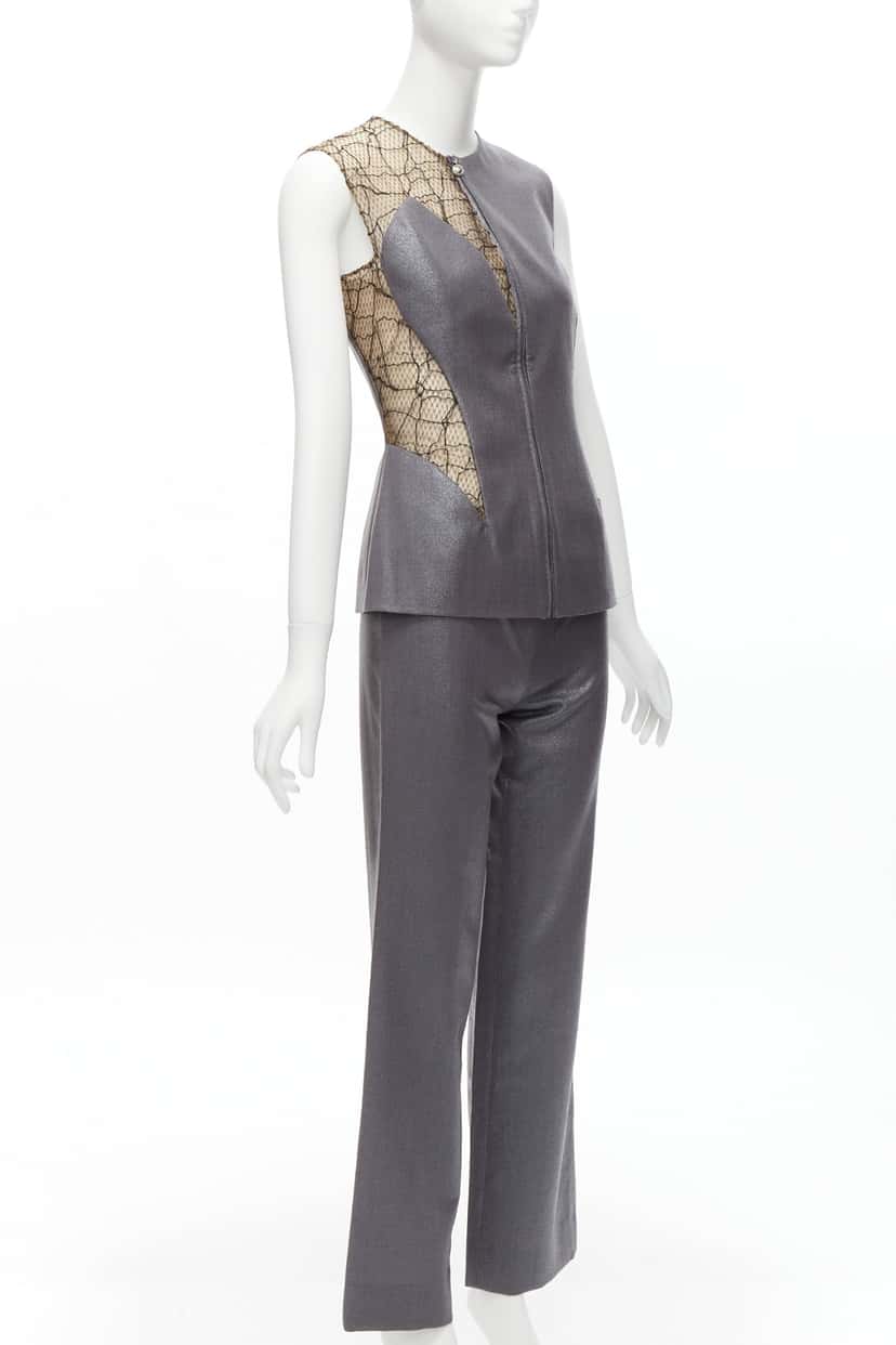 Gianni Versace Lace Vest Pants Grey Wool Never worn - Model View