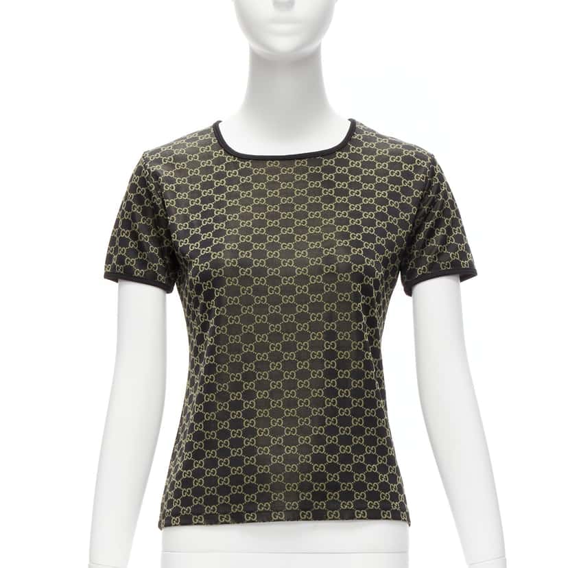 Gucci Monogram Ringer Top Gold Polyester Never worn - Front View