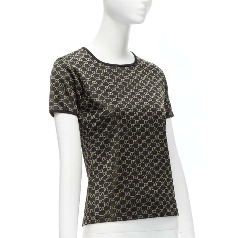 Gucci Monogram Ringer Top Gold Polyester Never worn - Inside View