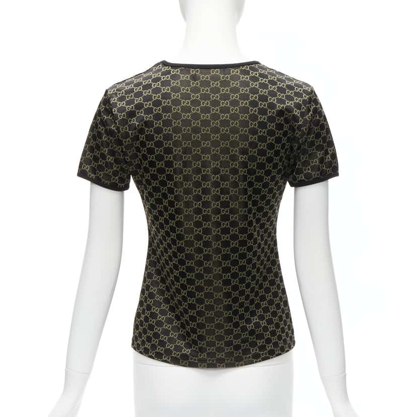 Gucci Monogram Ringer Top Gold Polyester Never worn - Box View