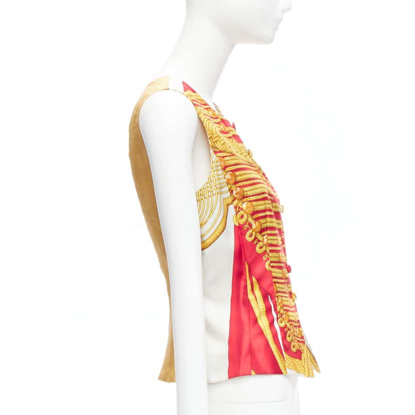 Hermès Hussar Waistcoat Vest Red Silk Never worn - Model View