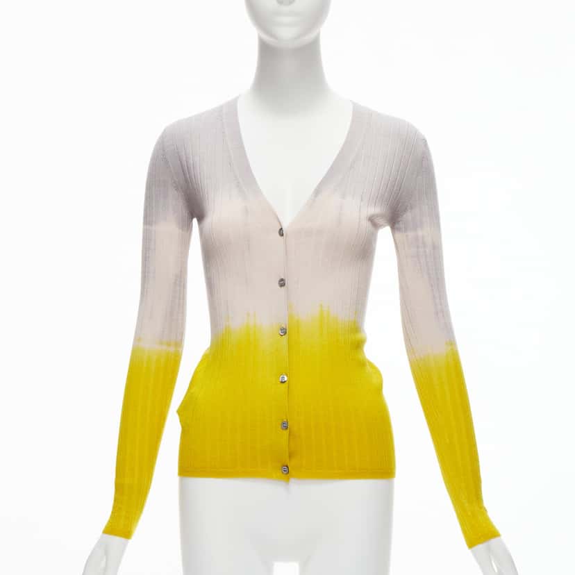 Prada Ombre Ribbed Cardigan Yellow Wool Never worn - Front View