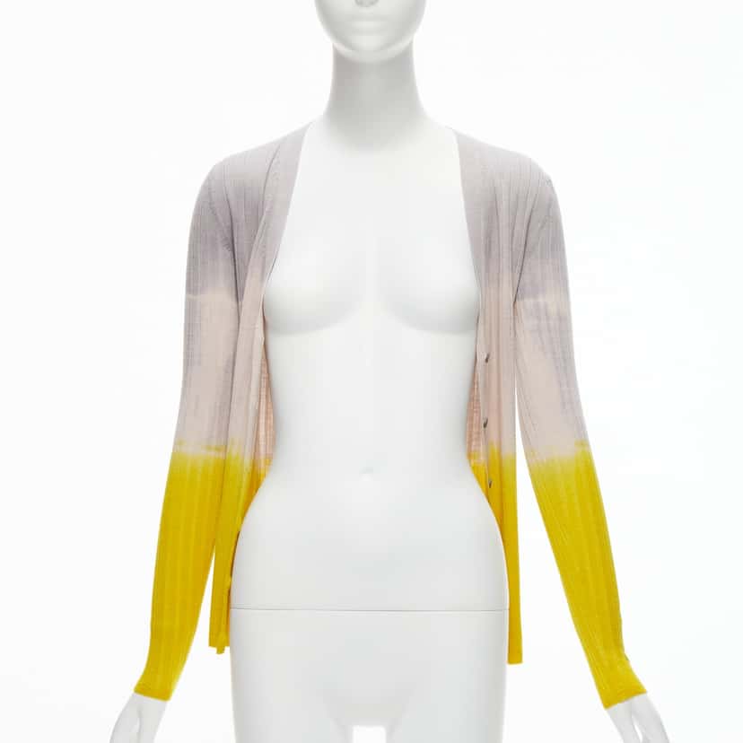 Prada Ombre Ribbed Cardigan Yellow Wool Never worn - Inside View