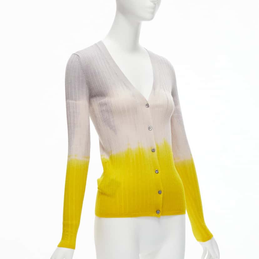 Prada Ombre Ribbed Cardigan Yellow Wool Never worn - Model View