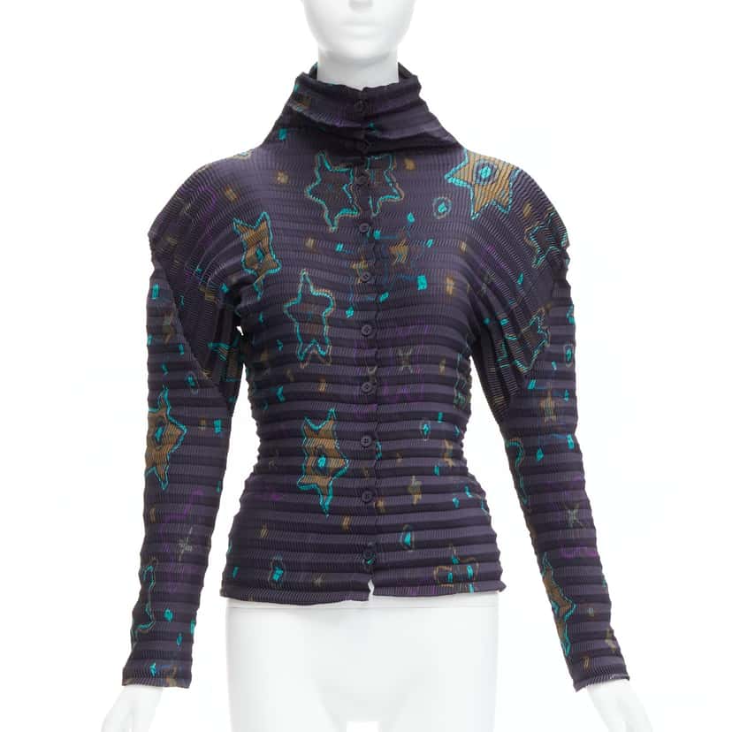 Pleats Please Star Collar Pleats Navy Polyester Never worn - Front View