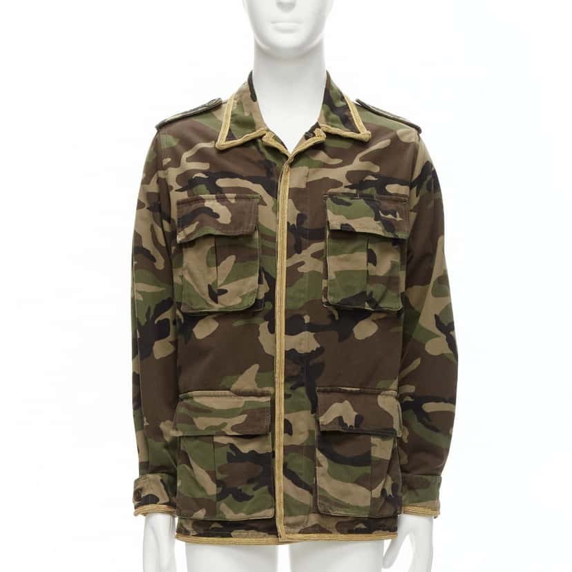 Saint Laurent Camouflage Military Jacket Green Cotton Never worn - Front View