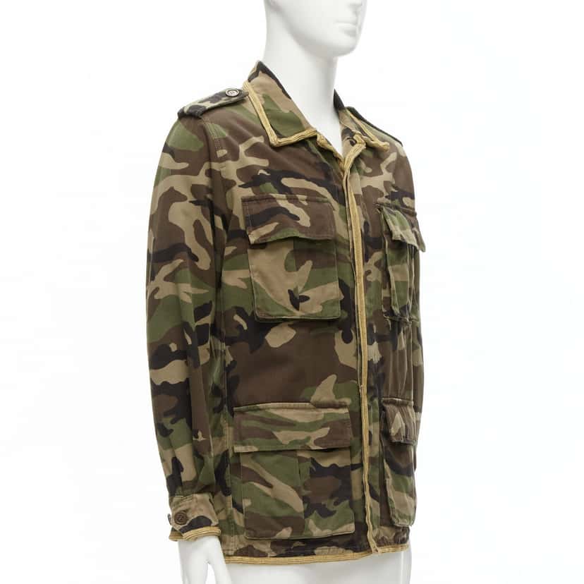 Saint Laurent Camouflage Military Jacket Green Cotton Never worn - Inside View