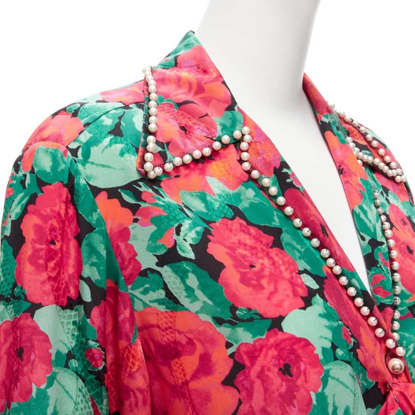 Gucci Floral Pearl Shirt Red Silk Never worn - Back View