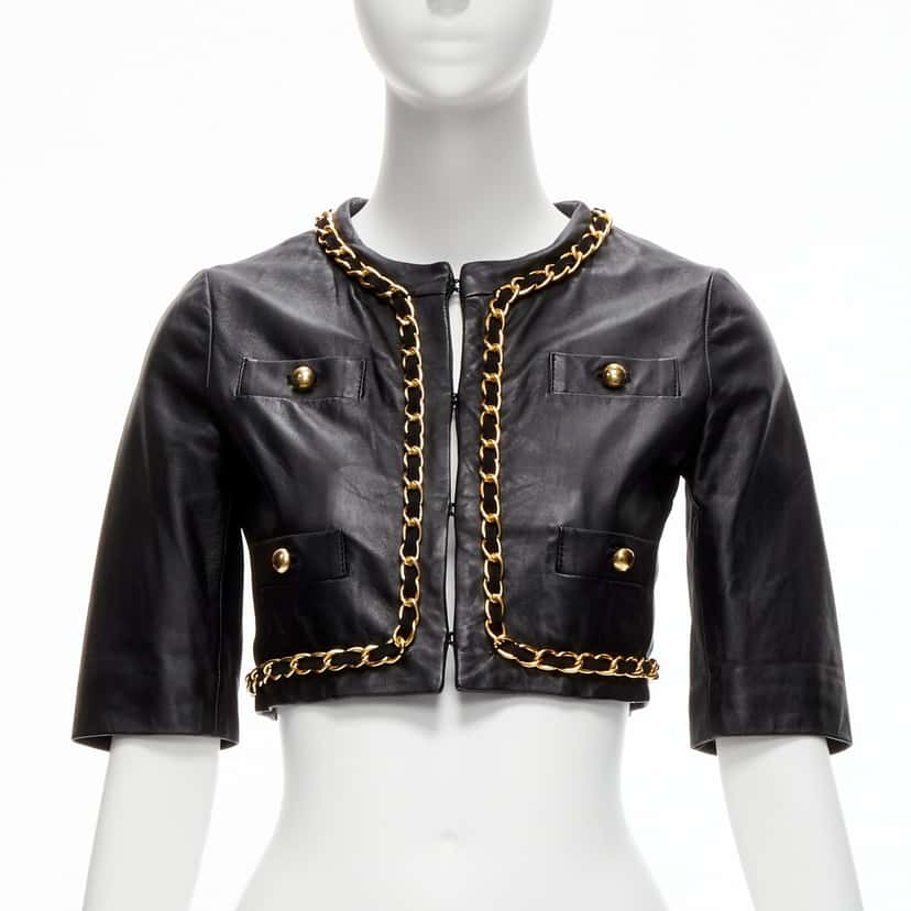 Moschino Gold Chain Leather Jacket Black Leather Very good condition - Front View