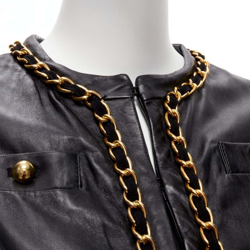 Moschino Gold Chain Leather Jacket Black Leather Very good condition - Back View