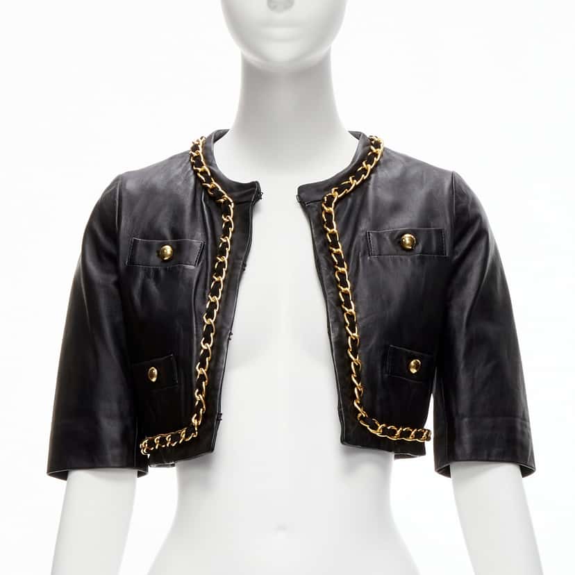 Moschino Gold Chain Leather Jacket Black Leather Very good condition - Inside View